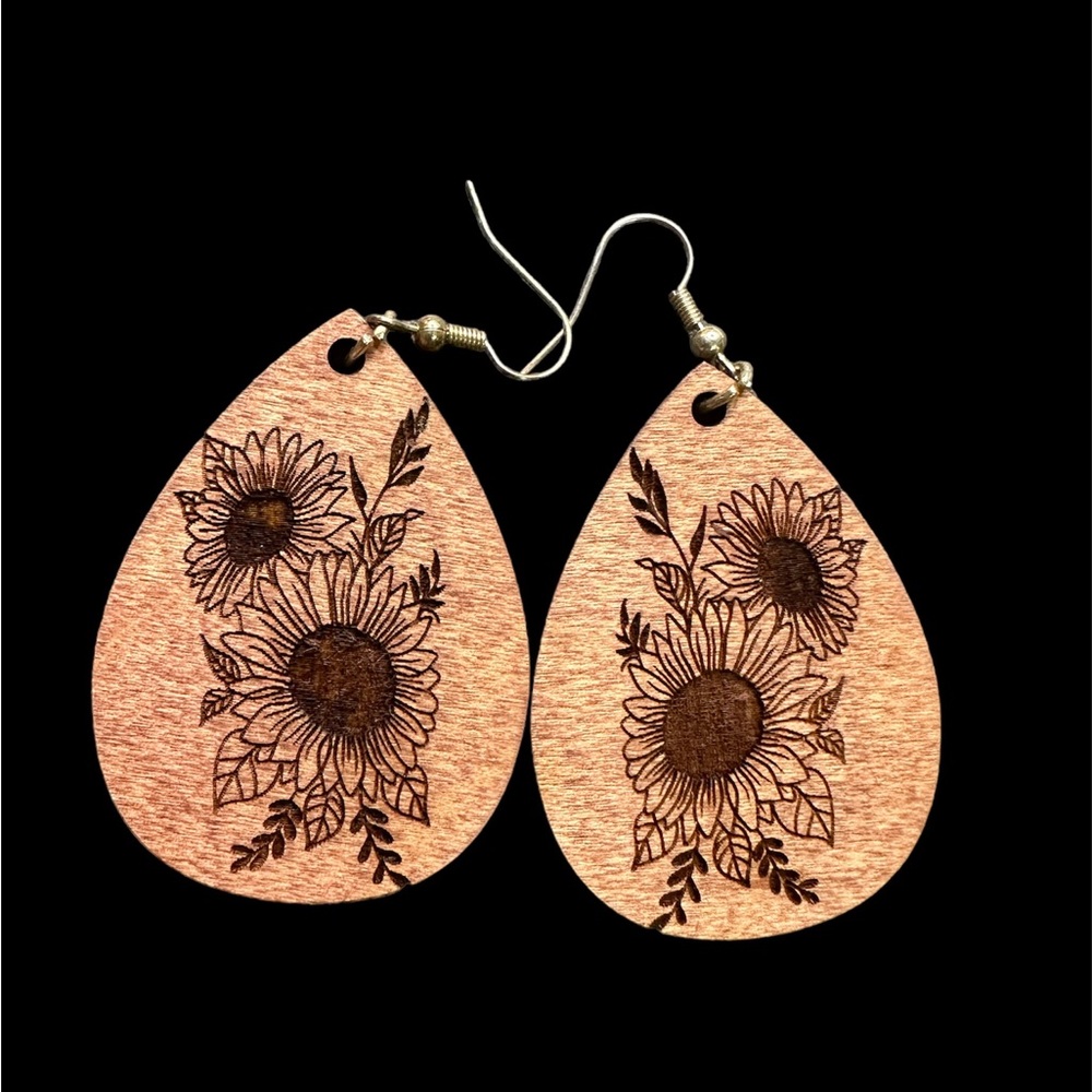 Wooden Sunflower Earrings